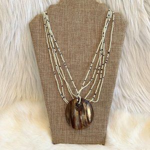 VINtage Open Circle Shell Womens Necklace‎ Boho Seed Bead Multi Strand 13590
